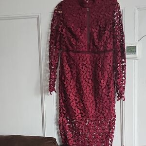 Bardot Burgundy Lace Long Sleeve Dress